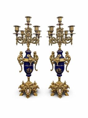 Pair Italian Cobalt & Gilt Rococo 5-Light Candelabra – Brevettato